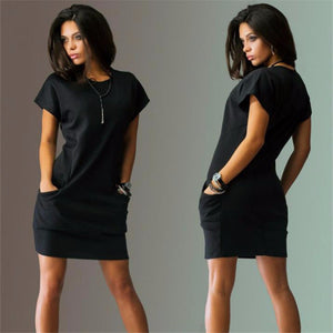 Open image in slideshow, Work Fashion Dress Vestidos women dresses Brand O-neck Black Red Blue Female style Casual Sexy dress Short sleeve
