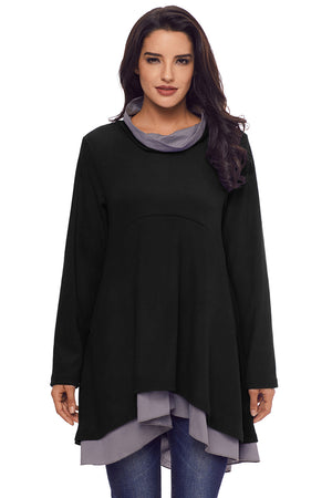 Open image in slideshow, Cowl Neck Patchwork Loose Fit Sweatshirt
