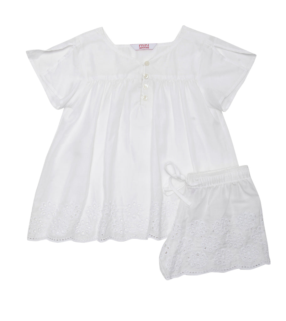 White Cutwork Frill Top/Short Set
