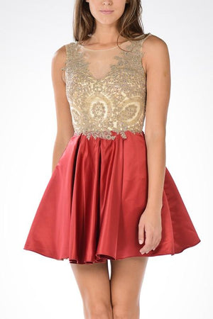 Open image in slideshow, Dazzling gold embroidered bodice homecoming dress

