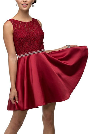 Open image in slideshow, Black lace top short satin homecoming dress DQ9503
