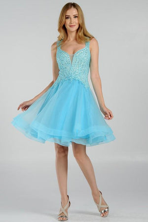 Open image in slideshow, Trendy embroidered bodice short homecoming dress poly#8072
