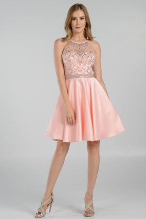 Open image in slideshow, Stunning beaded halter neckline formal homecoming dress poly #8038
