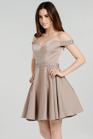 Open image in slideshow, Trendy sweetheart neckline off sholuder short homecoming dress poly #8018
