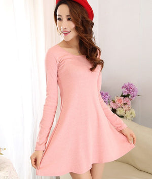 Open image in slideshow, Autumn bottoming dress A word dress pleated women&#39;s long sleeve Grinding comfortable dress, Joker maxi casual dresses
