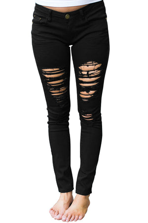 Open image in slideshow, Black Distressed Jeans for Women
