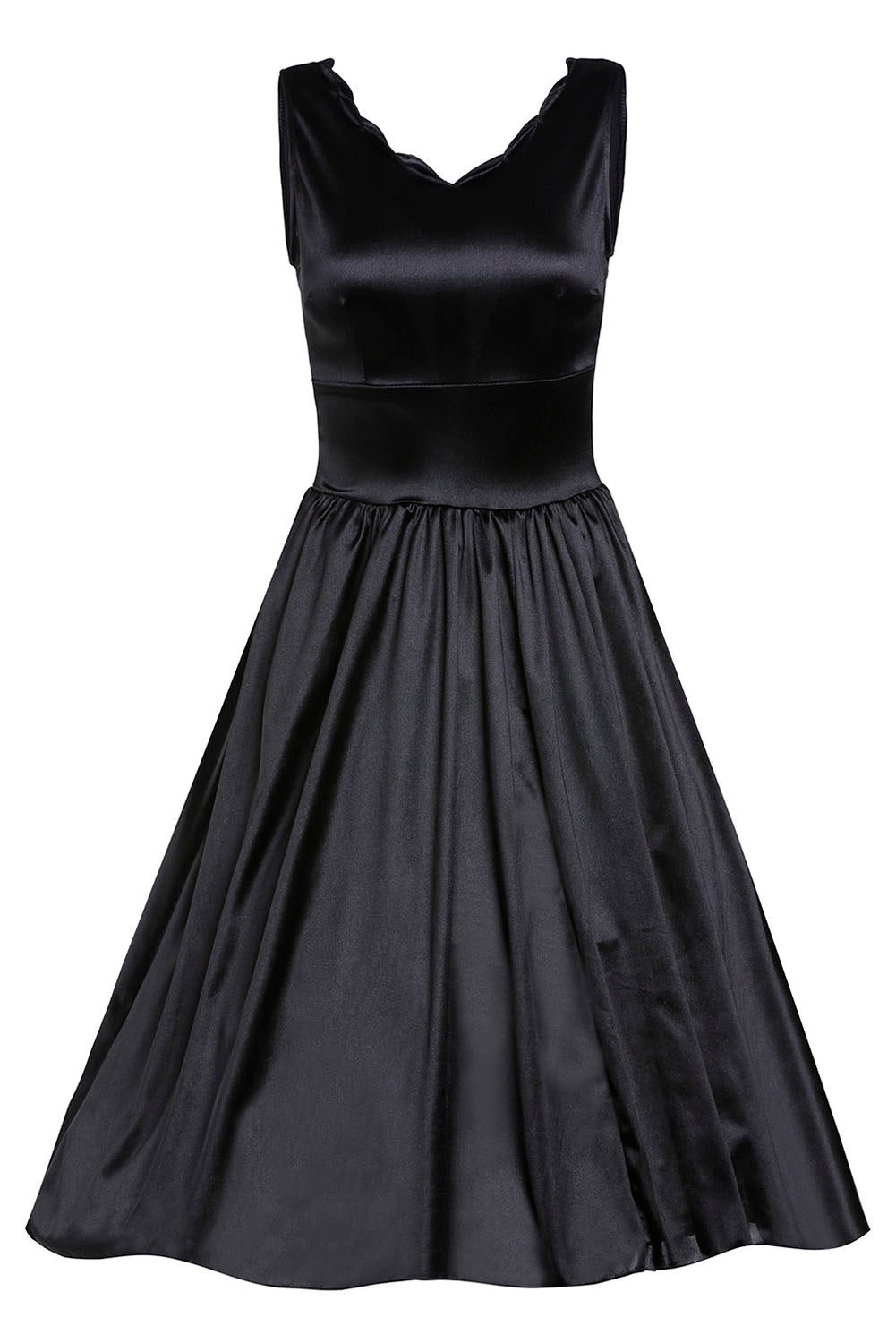 Scallop Neck Cinched Waist Ladylike Vintage Dress