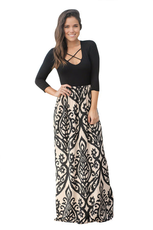 Open image in slideshow, Printed Maxi Dress with Criss Cross Top
