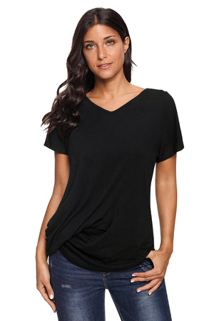 Open image in slideshow, V-Neck Twist Ruched Basic Short Sleeve Tee
