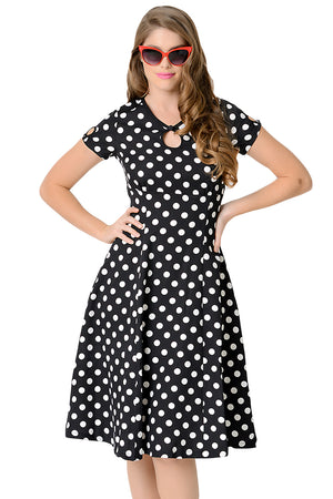 Open image in slideshow, Dotted Cap Sleeve Swing Dress
