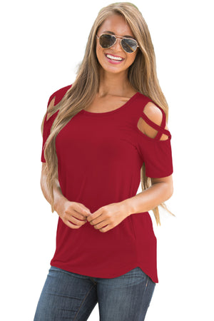 Open image in slideshow, Crisscross Cold Shoulder Short Sleeve Shirt
