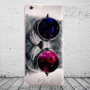 Open image in slideshow, Cute Cat with Glasses Pattern Case Cover For iphone 6 6S 5 5s se 7 7PlusTransparent Soft Silicone Cell Phone Cases
