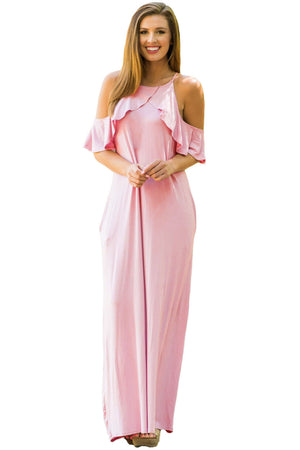 Open image in slideshow, Ruffle Sleeve Cold Shoulder Maxi Dress
