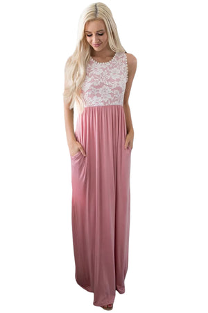 Open image in slideshow, Floral Lace Top Sleeveless Maxi Dress

