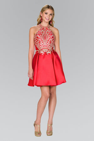 Open image in slideshow, Trendy gold embroidered bodice short homecoming dress gls#gs2389
