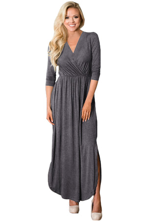 Open image in slideshow, Surplice Neck High Waist Pleated Pocket Maxi Dress
