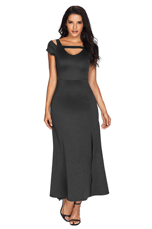 Open image in slideshow, Cold Shoulder Front Slit Flare Maxi Dress
