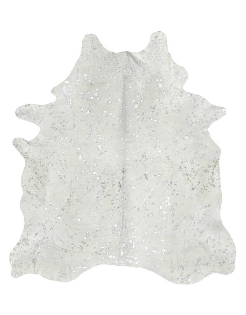 Devore Metallic Silver on White Cowhide Rug