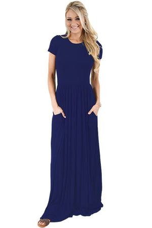 Open image in slideshow, Short Sleeve Ruched Waist Maxi Dress
