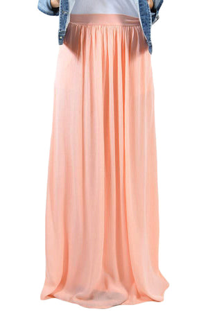 Open image in slideshow, Elastic Waist Pleated Gauze Maxi Skirt with Lining
