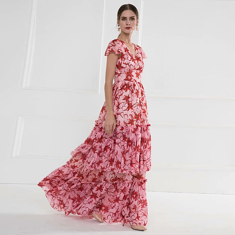 Boho Vintage Elegant Chic Print V-Neck Dresses
