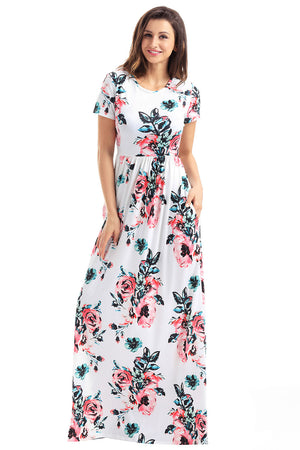 Open image in slideshow, Pocket Design Short Sleeve Floral Maxi Dress
