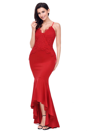 Open image in slideshow, Crisscross Spaghetti Straps Hi-low Mermaid Dress
