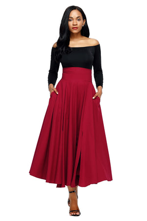 Open image in slideshow, Retro High Waist Pleated Belted Maxi Skirt
