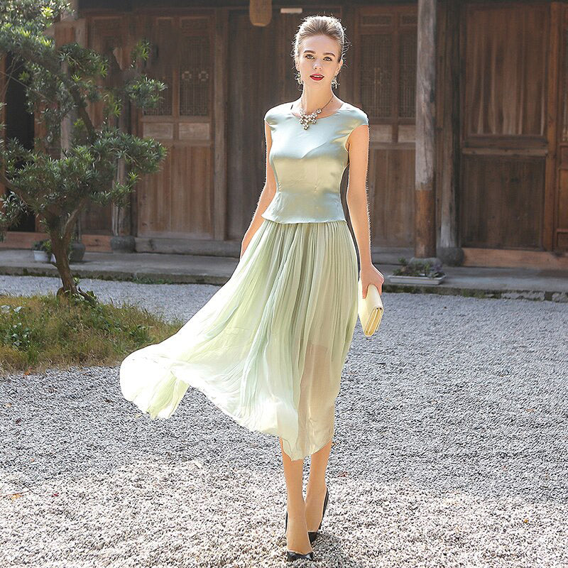Silk Sweet Mint Green Tunic Dresses