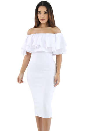 Open image in slideshow, Ruffle Off Shoulder Midi Dress
