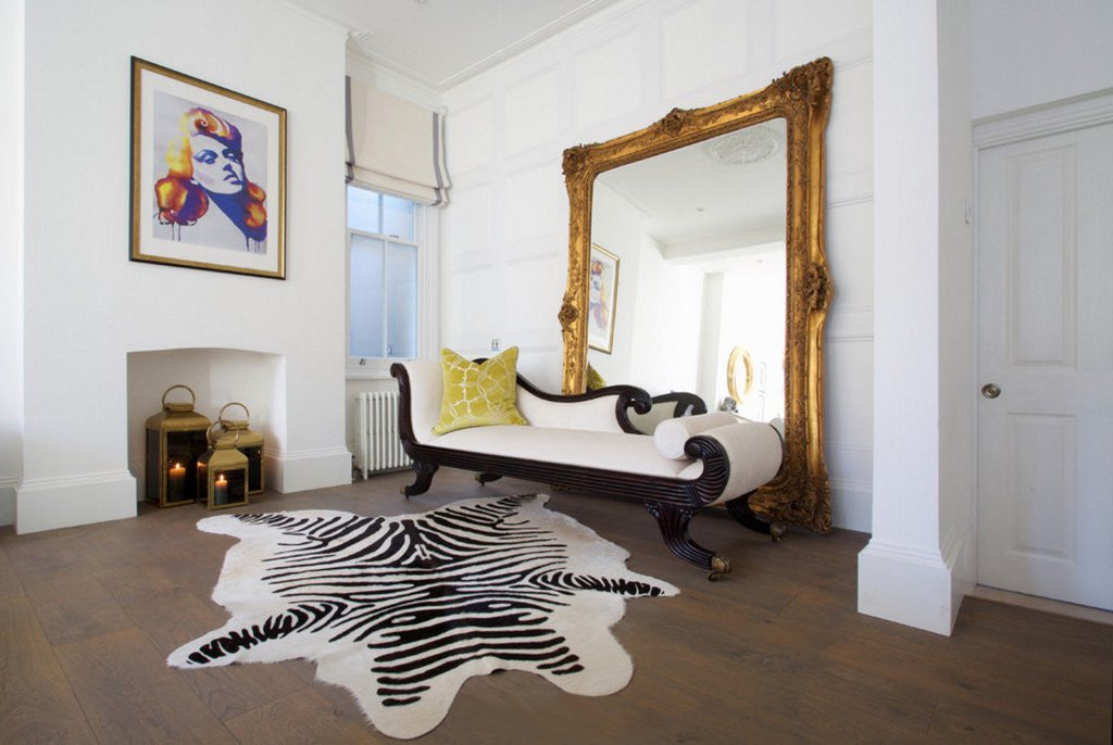 Zebra Print Cowhide Rug (Off-White) - L