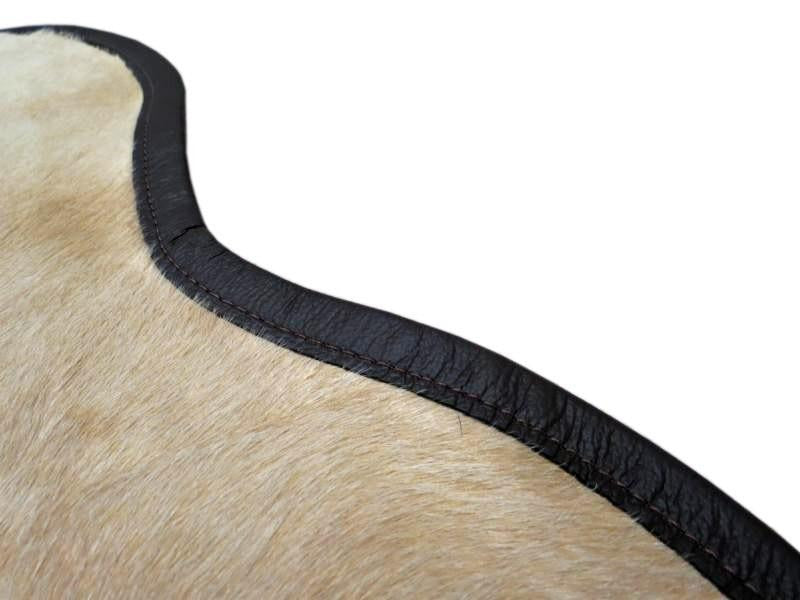 Zebra Print Cowhide Rug (Brown On Light Beige w/ Leather Binding)