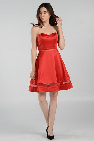 Open image in slideshow, Strapless sweetheart neckline short satin homecoming dress poly #7990
