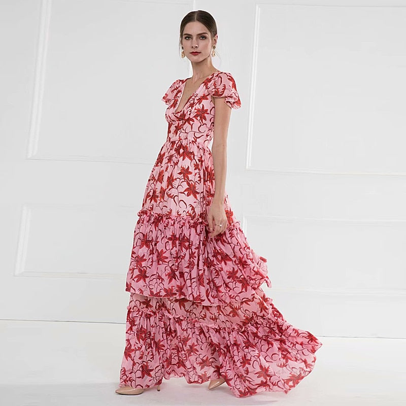 Boho Vintage Elegant Chic Print V-Neck Dresses