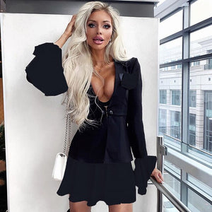 Open image in slideshow, Deep V-neck Long Sleeve Splice Mini Skirt
