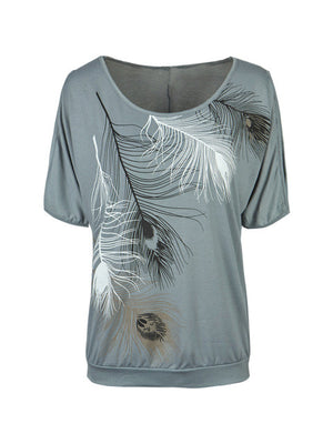 Open image in slideshow, Feather Print Women Casual Summer T Shirt
