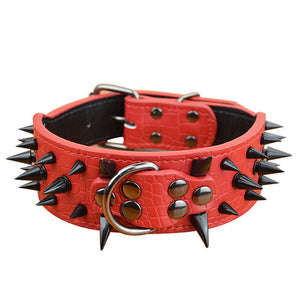 Open image in slideshow, Cool Sharp Spiked Studded PU Leather Dog Collar for Medium Large Dogs PitBull Mastiff Boxer Bully
