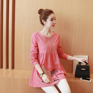 Open image in slideshow, Embroidery Loose Office Blouses for Pregnant Women
