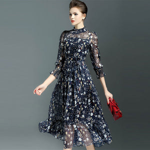 Elegent Vintage Silk Female Dress