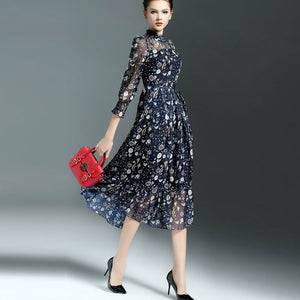 Elegent Vintage Silk Female Dress