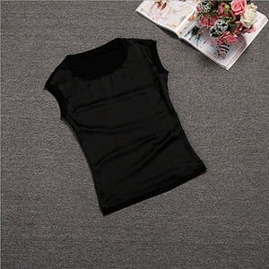 Open image in slideshow, Women Slim sleeveless O-neck Silk Blouse
