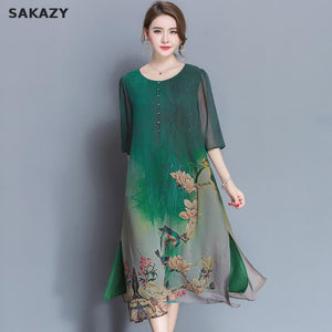 Chinese Style Silk Print Dress
