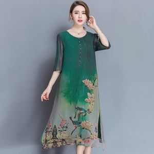 Open image in slideshow, Chinese Style Silk Print Dress
