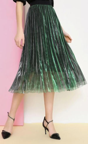 Open image in slideshow, Women Pleated Elastic Waist Skirts
